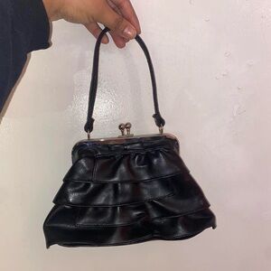 Elegant Black Ruffled Handbag